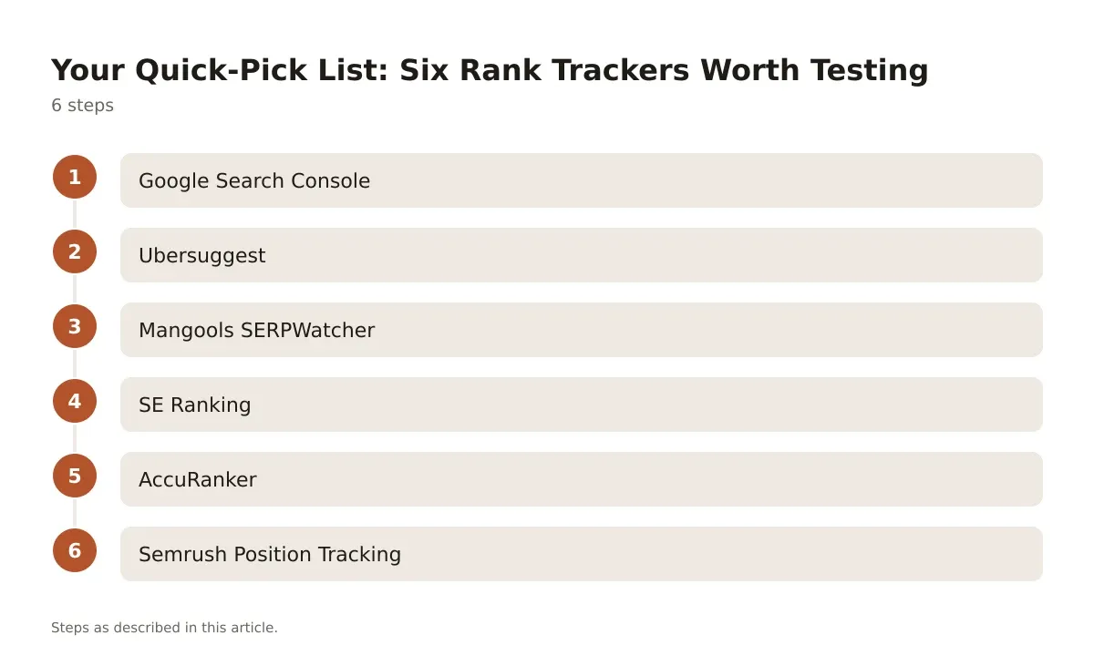 A six-step process diagram for choosing a rank tracker.